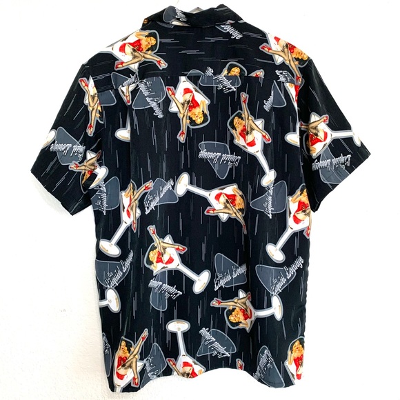 Vintage Black Pin Up Martini Glass Button Up Shirt - Picture 5 of 10